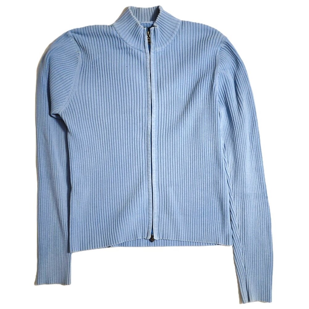 SELECTED Mens Mist Blue High Collar Front Zip Swedish Cardigan